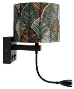 Wandlamp zwart met velours lampenkap blad dessin met gouden binnenkant - Brescia Combi Klassiek / Antiek, Modern E27 rond Binnenverlichting Lamp