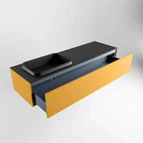 Mondiaz Erin 150cm badmeubel Ocher met 1 lade en zwarte wastafel links 1 kraangat