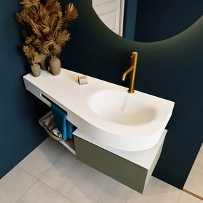 Mondiaz Riva badmeubel 120cm Army met 1 lade en wastafel rechts 1 kraangat Talc