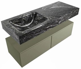 Mondiaz Alan DLux badmeubel 120cm army 2 lades met wastafel lava links 1 kraangat