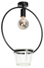 Moderne plafondlamp zwart met glas rond - Roslini