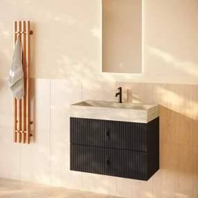 Muebles Murcia badmeubel ribbelfront 80cm antraciet met White Travertin wastafel met kraangat
