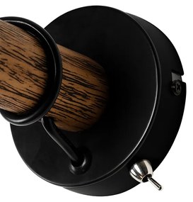 Landelijke wandlamp zwart met hout - Stronk