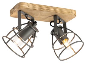 Industriële spot donkergrijs met hout verstelbaar 2-lichts - Arthur