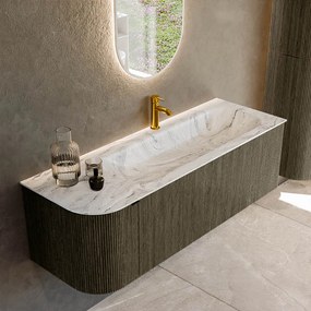 Mondiaz Kurve-dlux 135cm badmeubel ronding links shadow met 1 lade en deur en wastafel big medium kraangat rechts glace