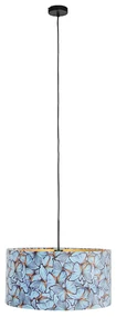 Stoffen Eettafel / Eetkamer Hanglamp met velours kap vlinders met goud 50 cm - Combi Klassiek / Antiek E27 cilinder / rond rond Binnenverlichting Lamp