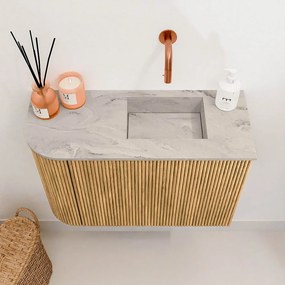 Mondiaz Joya DLux 60cm toiletmeubel ronding links oak met wastafel faye rechts zonder kraangat glace