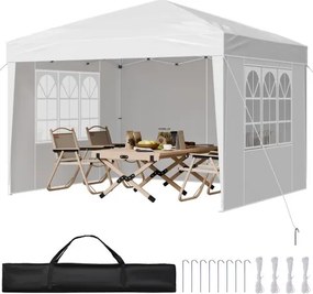 VEVOR Pop-up Gazebo, 2,95 x 2,95 x 2,63 m, Gazebo-tent, draagbare tuintent met zijwanden en geventileerde ramen, 3 hoogte-instellingen, partytent, parasol voor buitenevenementen, wit