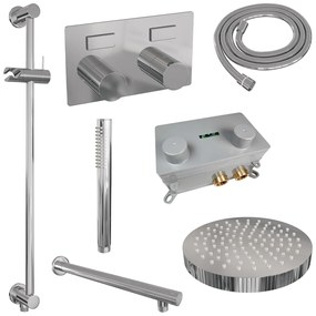 Brauer Stripe inbouw regendouche met 25cm hoofddouche, rechte muurarm, staafhanddouche en glijstang set 31 chroom