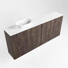 Mondiaz Fowy toiletmeubel 120cm dark brown met witte waskom links zonder kraangat