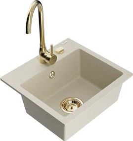 Mexen Milo granitische spoelbak 1-komp. met keukenkraan Telma, beige - 6505-69-670200-50