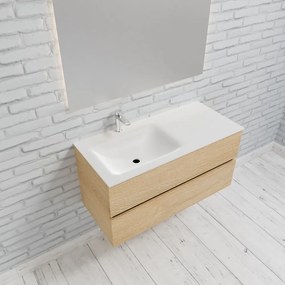 Zaro Valencia Solid Surface badmeubel 100cm licht eiken 1 kraangat spoelbak links met 2 lades