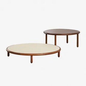 Set Van 2 Ronde Salontafels In Olivia Acaciahout Beige - Semoline - Donker Acaciabruin & Donker Acaciabruin - Sklum