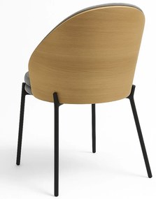 Mos stoel in grijze stof met gestoffeerde houten rugleuning