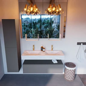 Mondiaz Alan DLux badmeubel 120cm plata 1 lade met wastafel opalo dubbel 2 kraangaten
