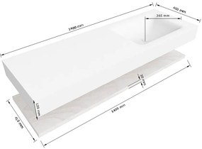 Zaro Alan badmeubel 140cm met planchet washed oak en vrijhangende wastafel cloud rechts 1 kraangat urban