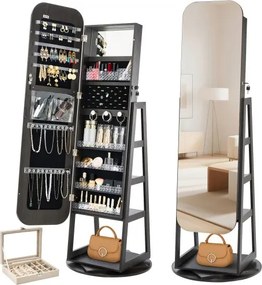 VEVOR 360° draaibare sieradenkast (1,6 m hoog) met spiegel over de volledige lengte en opbergruimte, sieradenkastorganizer met 2 sleutels, accessoirevakken en opbergvakken, sieradenopbergruimte