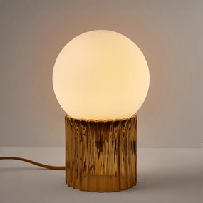 Tafellamp, gekleurd geribbeld glas en opaline