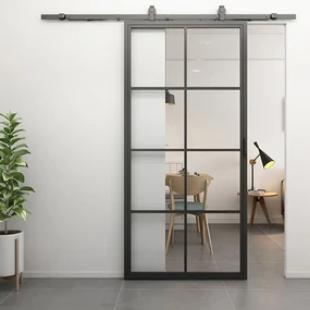 Stalen Schuifdeur Smartline 8 Vaks Helder Glas 236,0 X 96,0 Cm - Zwart - Incl. Rails