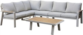 Lola hoek loungeset 5-delig aluminium latte zand teak