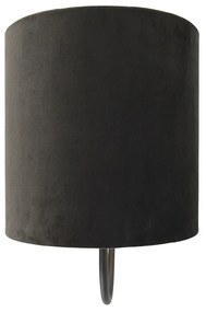 Klassieke wandlamp zwart met zwarte velours kap - Matt Klassiek / Antiek E27 rond Binnenverlichting Lamp