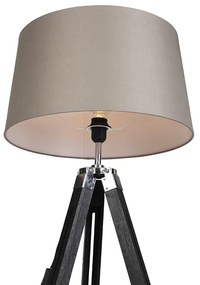 Vloerlamp Tripod zwart met kap 45cm linnen taupe Industriele / Industrie / Industrial, Retro E27 Binnenverlichting Lamp