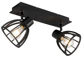 Industriële plafondlamp zwart 2-lichts - Fotu Industriele / Industrie / Industrial E27 rond Binnenverlichting Lamp