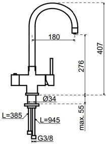 Selsiuz Inox kokend water kraan met single boiler en C-uitloopkraan inox