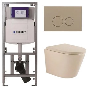 QeramiQ Dely Swirl Toiletset - 36.3x51.7cm - Geberit UP320 inbouwreservoir - slim zitting - bedieningsplaat taupe - ronde knoppen - beige 0701131/SW1102378/SW1000770/SW1026259