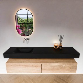 Zaro Alan badmeubel 180cm washed oak 2 lades met vrijhangende wastafel cloud links zonder kraangat urban