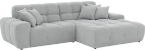 Goossens Excellent Bank Kubus - 40 X 40 Cm Stiksel lichtgrijs, stof, 1,5-zits, modern design met chaise longue rechts