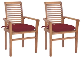 vidaXL Eetkamerstoelen 2 st met wijnrode kussens massief teakhout