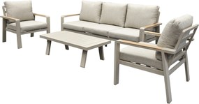 Lola stoel bank loungeset 4 delig latte zand aluminium teak