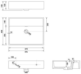 Brauer Gravity enkele wastafel mineraalmarmer 60cm met kraangat wit glans