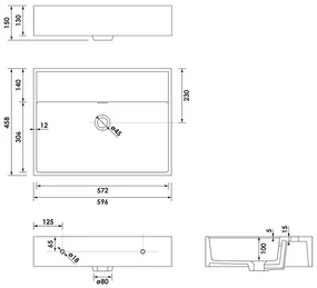 Brauer Gravity enkele wastafel mineraalmarmer 60cm met kraangat wit glans
