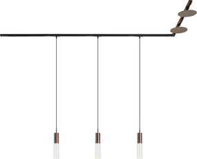 Modern railsysteem zwart met 3 hanglampen en 2 plafondlampen brons 1-fase - Iconic Lloyd Pulley