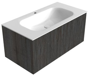 Mondiaz Kurve 90cm badmeubel shadow met 1 lade en wastafel big small midden 1 kraangat