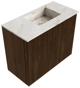 Mondiaz Joya DLux 50cm toiletmeubel walnut met wastafel faye rechts 1 kraangat frappe
