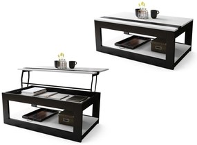 LUSSO Wit Mat/Zwart Mat - MODERNE SALONTAFEL MET VERHOOGD BLAD + OPBERGRUIMTE + SCHAP (OP WIELEN!)