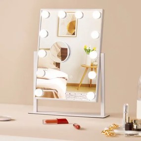 VEVOR Hollywood Vanity Mirror met verlichting, 12 dimbare lampen en 3 kleurstanden, cosmetische spiegel met verwijderbare 5x vergroting, slimme aanraakbediening, 360° rotatie, 410x300mm
