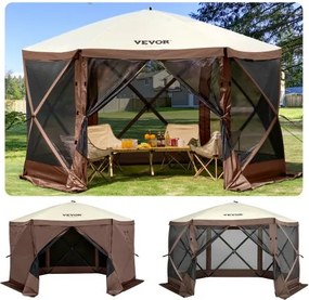 VEVOR Paviljoentent, 3,6 x 3,6 m, 6-zijdige pop-up campingtent met gaasramen, draagtas, grondpinnen, grote schaduwtent voor kamperen, gazon en achtertuin