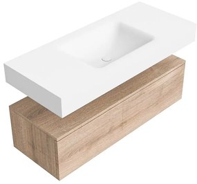 Zaro Alan badmeubel 110cm washed oak 1 lade met vrijhangende wastafel cloud midden zonder kraangat talc