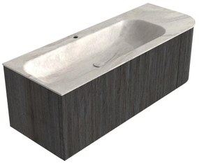 Mondiaz Kurve-dlux 125cm badmeubel ronding rechts shadow met 1 lade en deur en wastafel big medium kraangat links ostra