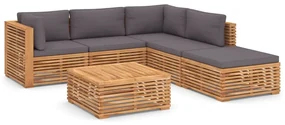 vidaXL 6-delige Loungeset met donkergrijze kussens massief teakhout