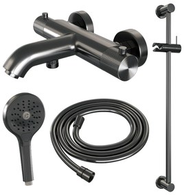 Brauer Gunmetal Carving thermostatische badkraan met glijstang en 3 standen handdouche gunmetal geborsteld PVD