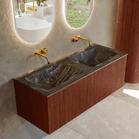 Mondiaz Kurve-dlux 120cm badmeubel ruby met 1 lade en wastafel leaf dubbel zonder kraangat lava