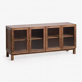 Ildara Dressoir Van Mangohout En Glas ↔︎ 170 Cm & Goudkleurig - Donker Mangohout - Sklum