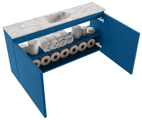 Mondiaz Ture DLux toiletmeubel 100cm jeans met wastafel glace midden zonder kraangat