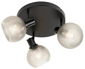 Design Spot / Opbouwspot / Plafondspot zwart met smoke glas 3-lichts rond - Chico Design E27 Binnenverlichting Lamp