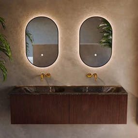 Mondiaz Kurve-dlux 150cm badmeubel ruby met 2 lades en wastafel stor small dubbel zonder kraangat lava